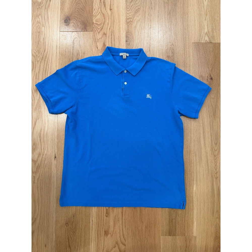 Burberry Brit Bright Pool Blue Nova Check Trim Logo Pique Cotton Polo XXL